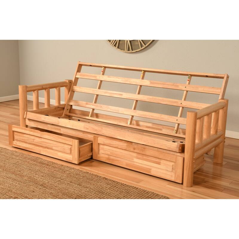Somette Lodge Storage Futon Set in Natural Finish with Printed Mattress