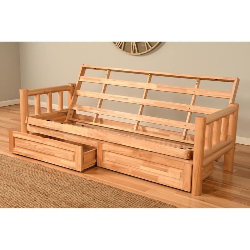 Somette Lodge Storage Futon Set in Natural Finish with Suede Mattress