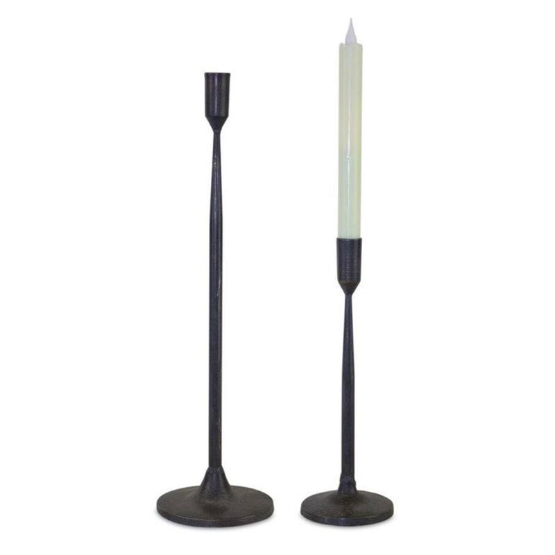 Set of 2 Black Solid Decorative Taper Candle Holders 16.5"