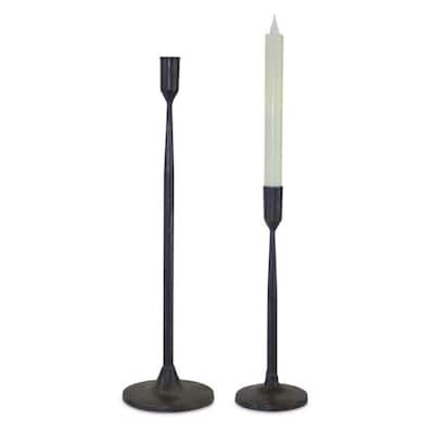Set of 2 Black Solid Decorative Taper Candle Holders 16.5"
