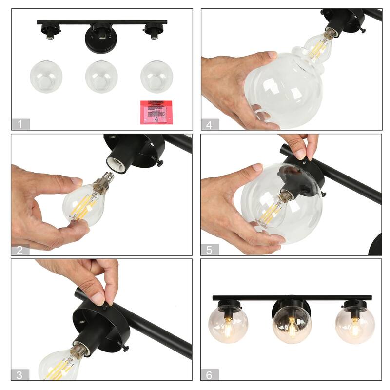 Rella Modern Farmhouse Black Gold Bathroom Vanity Light Orb Glass Dimmable Wall Sconces for Powder Room