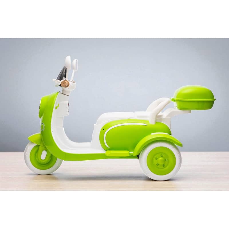 12V Two-Seater Kids Ride On Electric Motorcycle with Dual Motors, LED Headlight, Music, USB & Storage Trunk