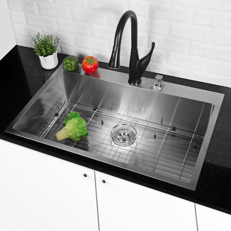 33x22 inch Kitchen Sink Drop In 16 Gauge Stainless Steel Single Bowl Topmount Kitchen Sink Basin - 33" L x 22" W x 10" D