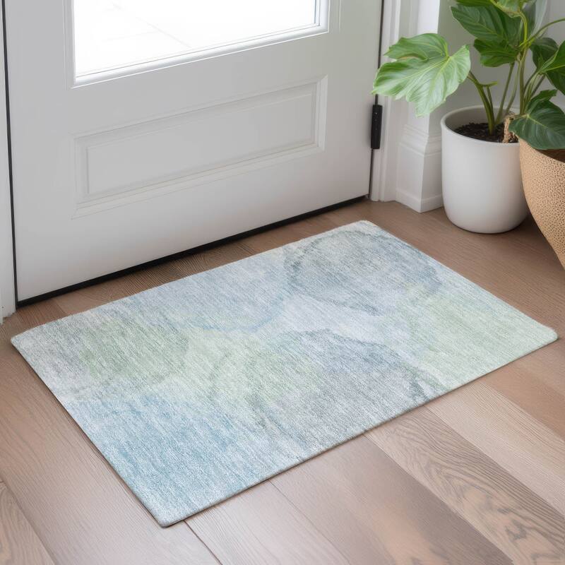 Machine Washable Indoor/ Outdoor Abstract Muted Chantille Rug