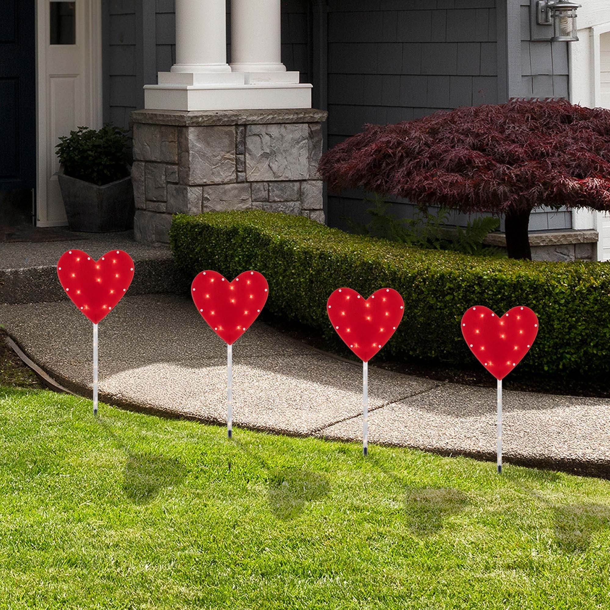 Lighted Heart Valentine's Day Outdoor Pathway Markers 28.75" Set of 4