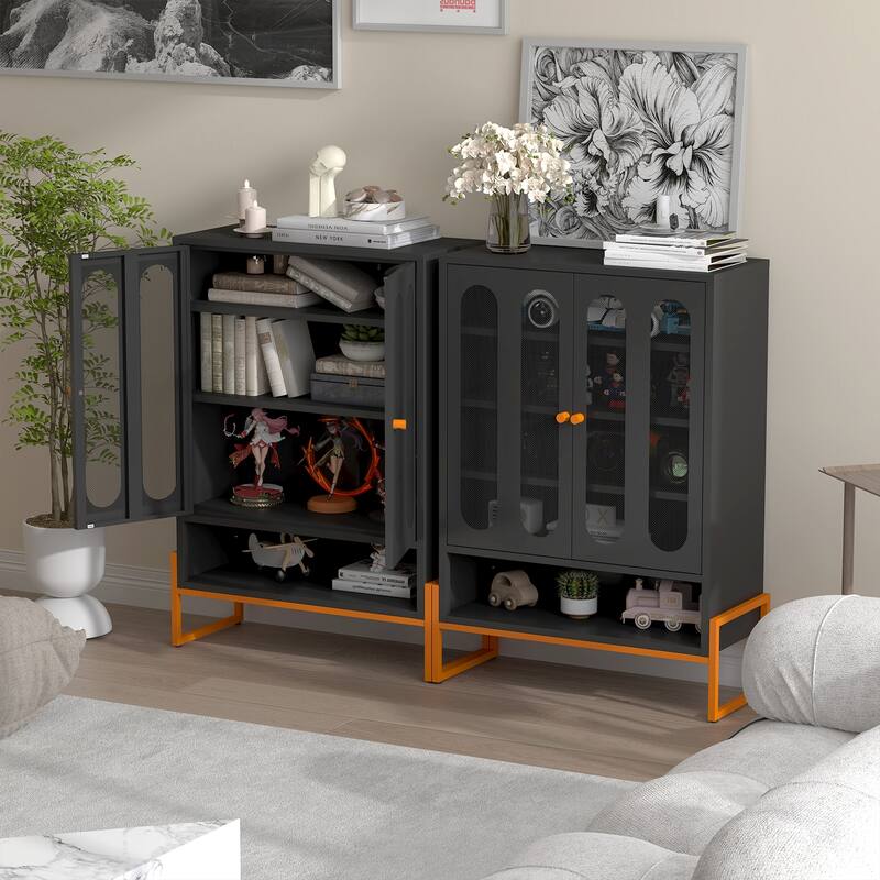 High Foot Double-Sided Mesh Door Shoe Cabinet With Movable Double-Layer Partitions And Hollow Base - Black