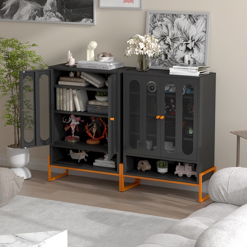 Shoe Cabinet with Adjustable Shelves, Breathable Accent Cabinet with Grille Doors, Under-Door Storage