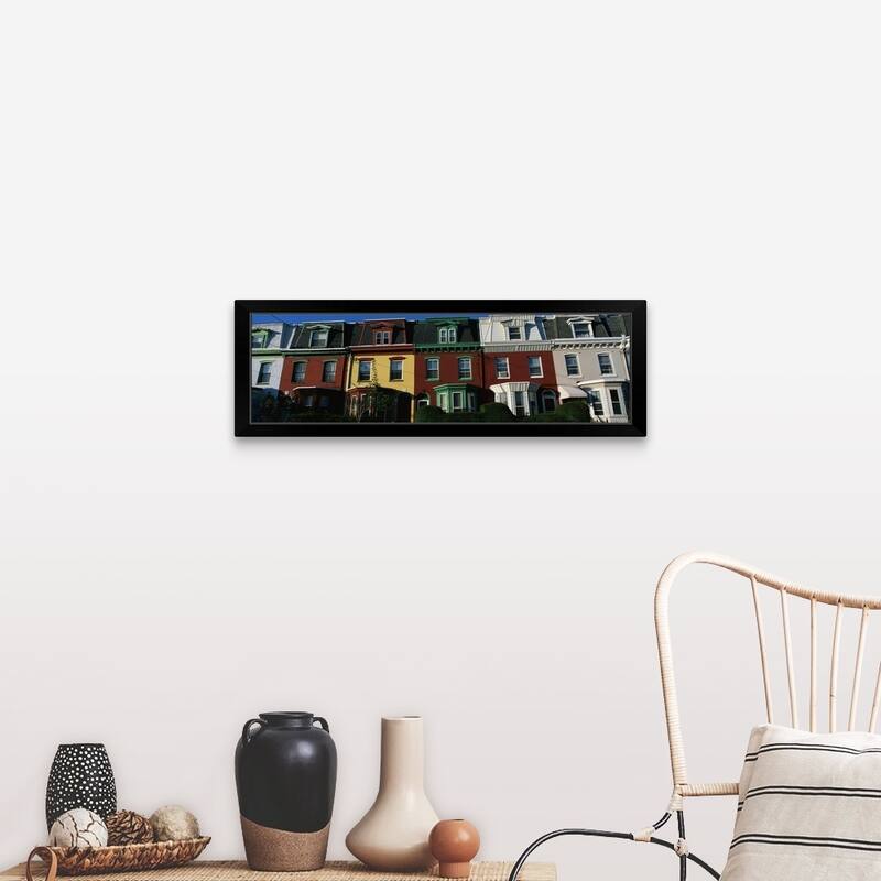 "Row Houses Philadelphia PA" Black Framed Print - Landscape - Wood - Rectangle - Black - 36 x 12 - 1 Piece - Handmade