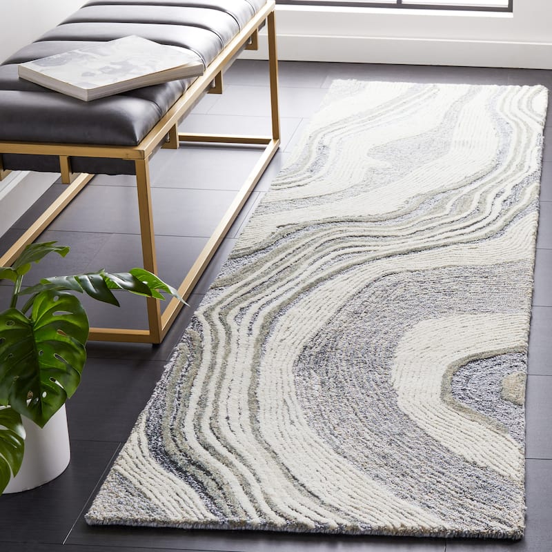 SAFAVIEH Handmade Fifth Avenue Klari Modern Abstract Wool Rug - 2'3" x 6' Runner - Grey/Ivory