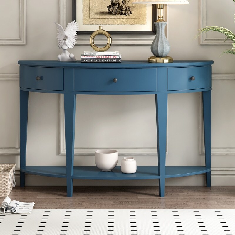 Curved console table with on sale drawers