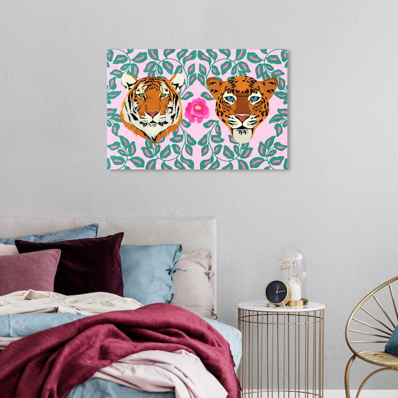 Wynwood Studio Canvas Animals Welcome to our Jungle Pink and Modern & Contemporary Wall Art Canvas Print - 24 x 36