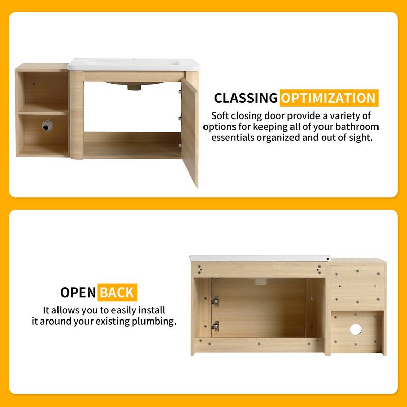 Beingnext 24''/28''/36''/40''/60''/68'' Floating Bathroom Vanity with Sink, Wall Mounted Bathroom Vanity with Soft Close Door