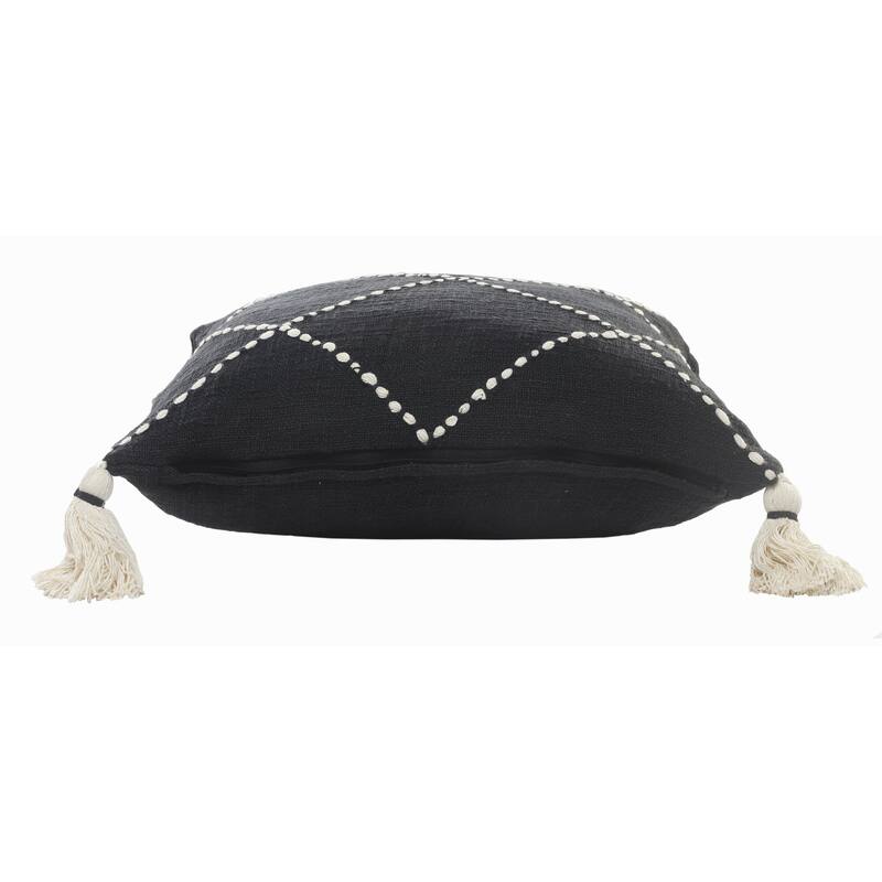 Sevita Black and White Geometric Tasseled Throw Pillow