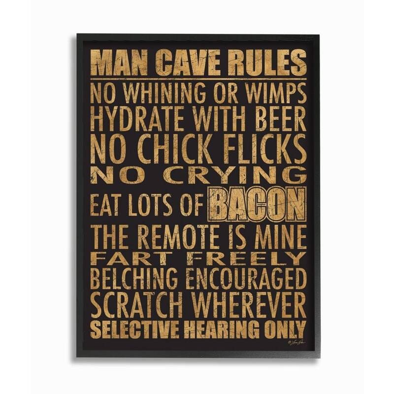 Stupell Man Cave Rules with Rustic Distressed Text Framed Wall Art - Tan