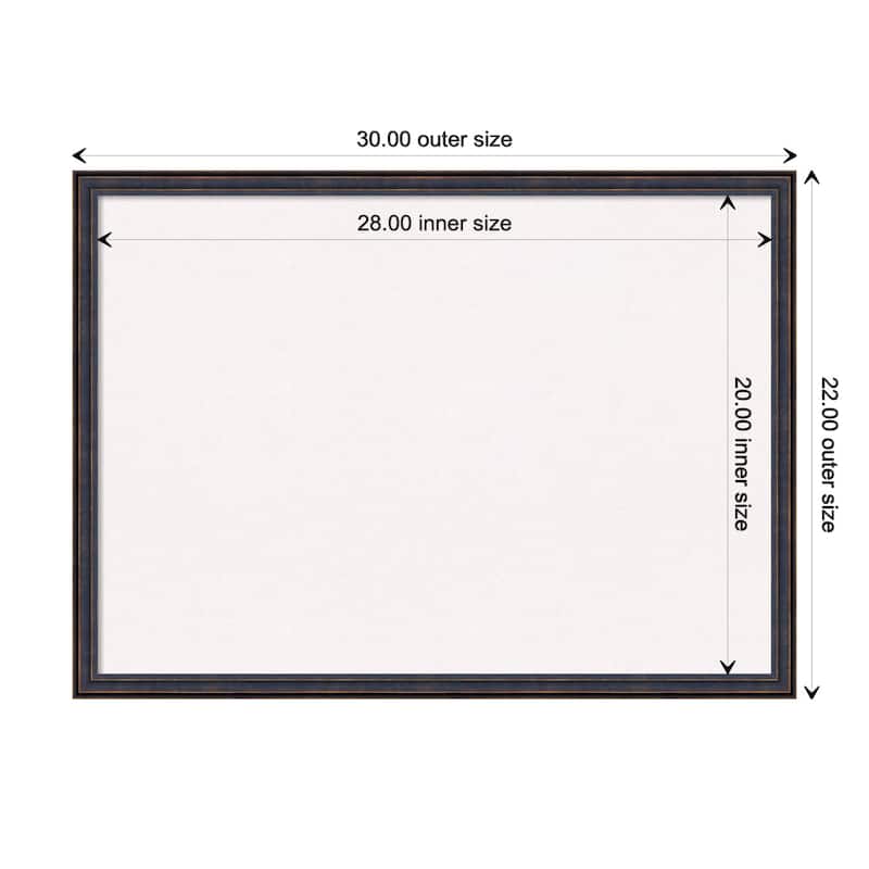 Dark Bronze Scoop Wood Framed White Corkboard Bulletin Board - Board Size 28x20