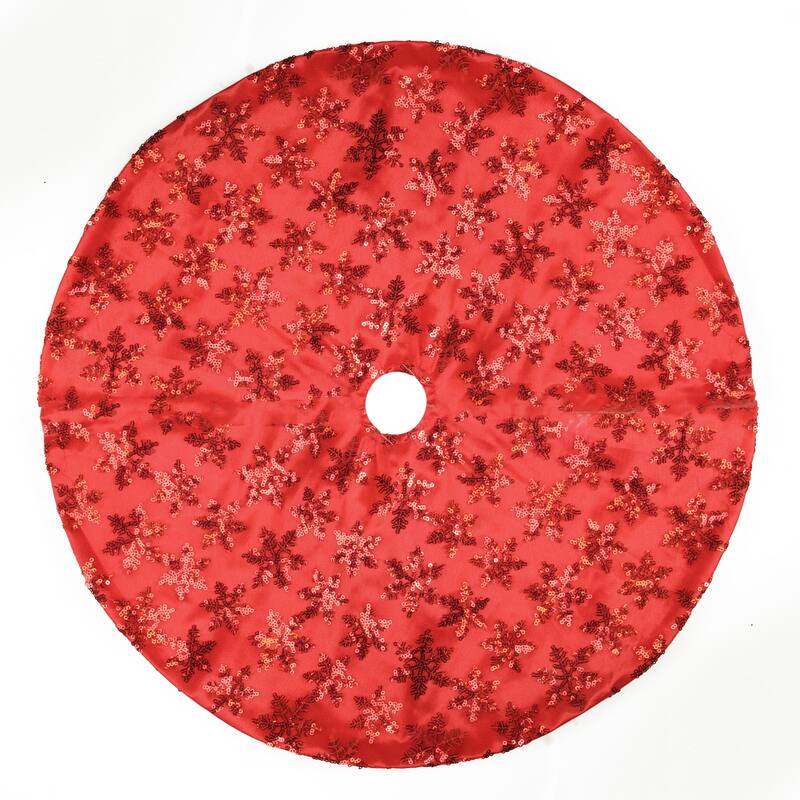 20" Red Sequin Snowflake Pattern Mini Christmas Tree Skirt - 20
