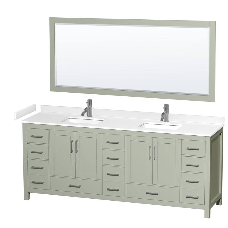 Wyndham Collection WCS141484D-VCA-M70 Sheffield 84" Free Standing - Light Green / White Cultured Marble Top / Brushed