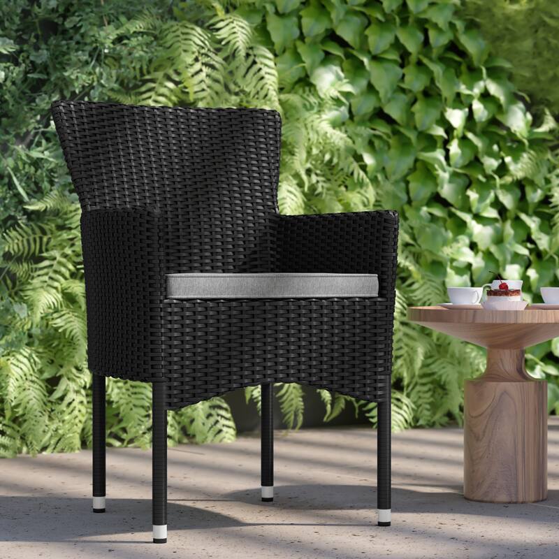 Indoor/Outdoor Wicker Wrapped Steel Frame Patio Chairs & Cushions