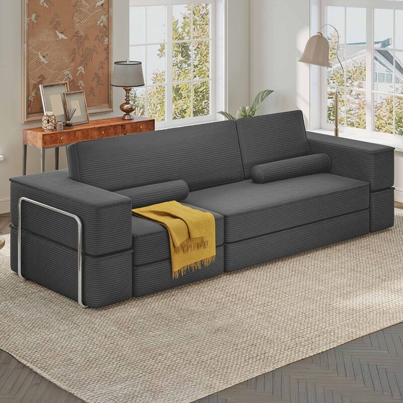 103.5" Convertible Cloud Sectional Couch, Comfy Corduroy Sectional Sofa with Deep Seat & High Pillows