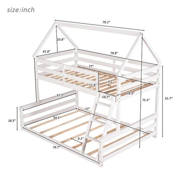 dimension image slide 1 of 2, Twin Over Full House Bunk Bed with Ladder, Convertible to Two Separate Beds