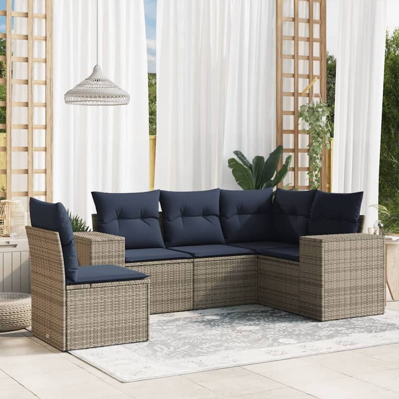vidaXL Patio Sofa Set with Cushions Outdoor Conversation Furniture Poly Rattan - 24.4 x 24.4 x 27.2 - Grey-Without table