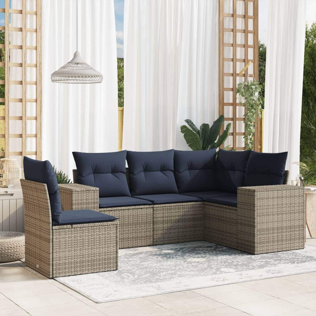 vidaXL Patio Sofa Set with Cushions Outdoor Conversation Furniture Poly Rattan - 24.4 x 24.4 x 27.2