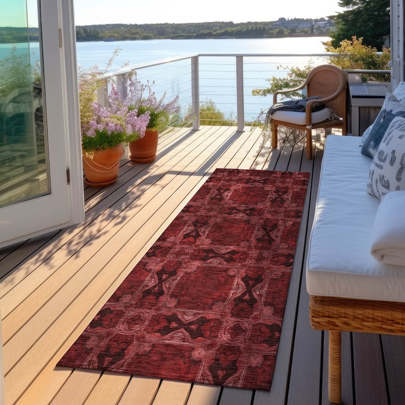 Machine Washable Indoor/ Outdoor Boho Medallions Chantille Rug - Burgundy - 2'3" x 7'6"