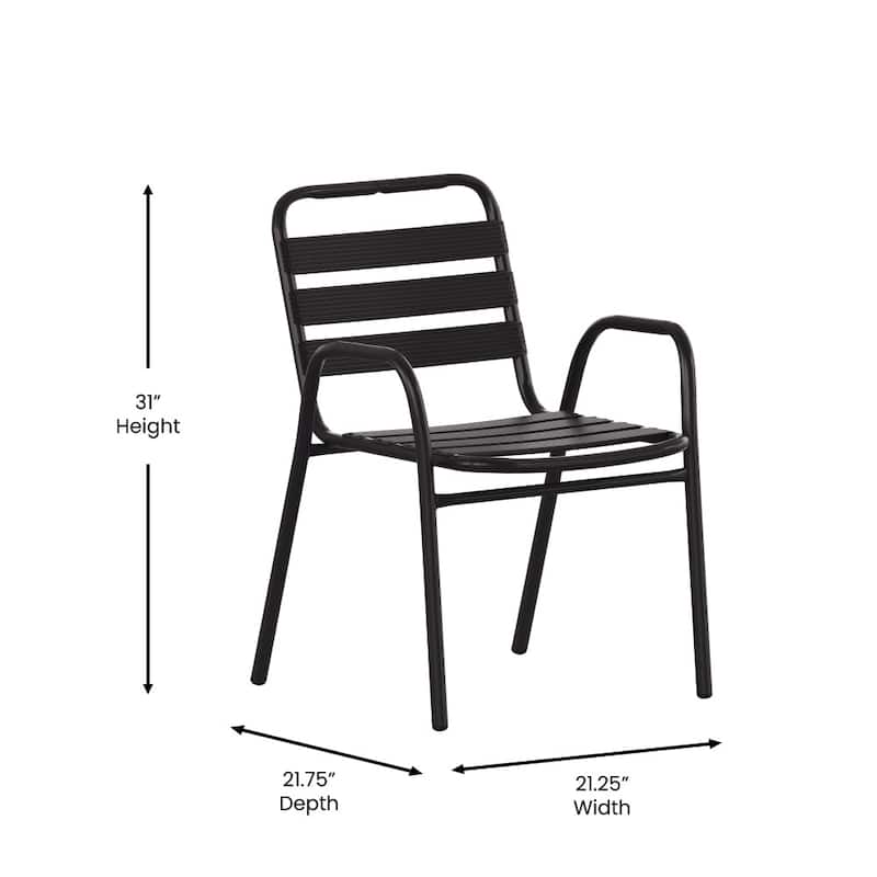 Commercial Indoor-Outdoor Restaurant Stack Chair with Slat Back and Arms