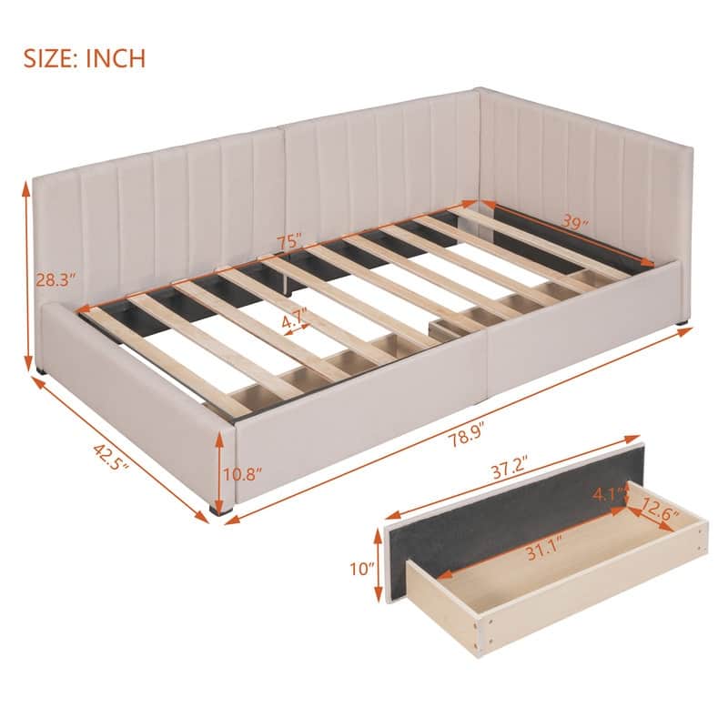 Twin Size Sofa Bed with 2 Storage Drawers