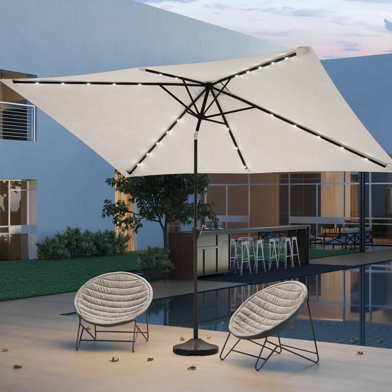 LIVOOSUN Patio LED 10 x 6.5Ft Market Umbrella Aluminum/Steel Outdoor Table Rectangle Umbrella with Tilt - Beige