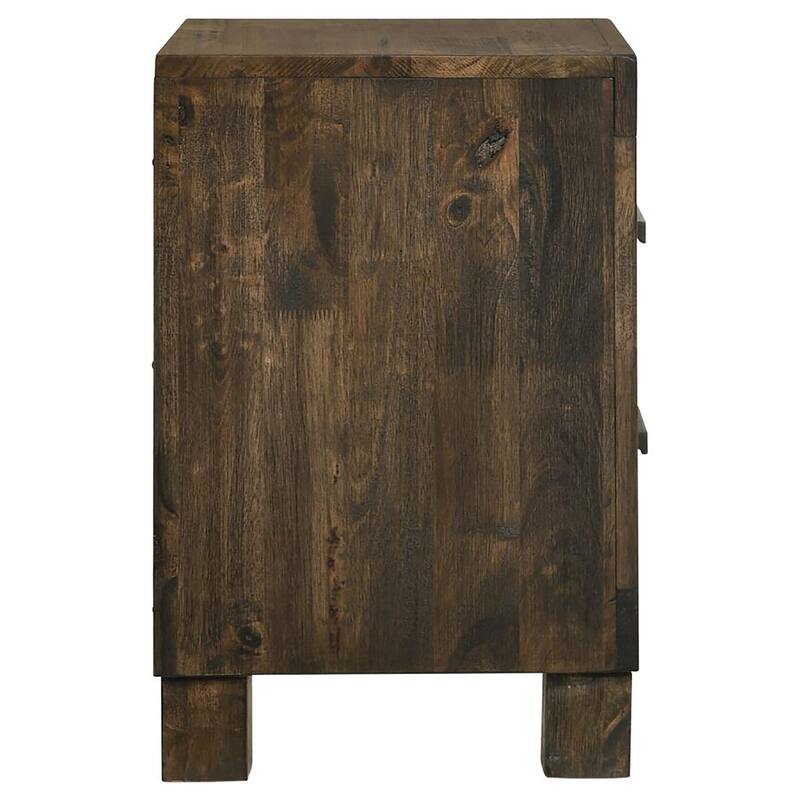 Rustic Golden Brown 2-Drawer Nightstand with Wooden Handles and Thick Block Feet