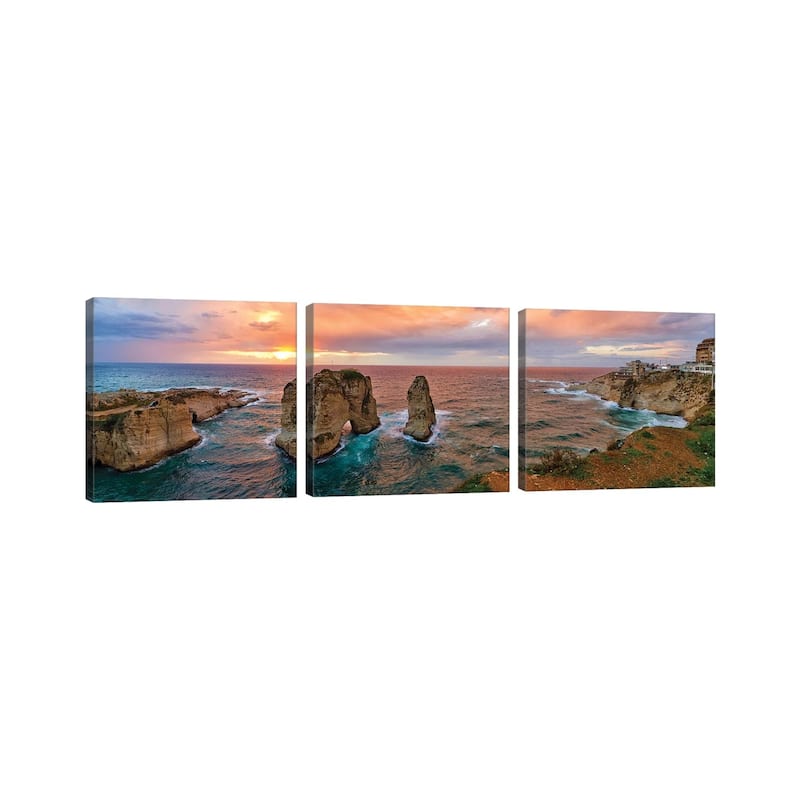 iCanvas "Sunset at the Raouche Coast, Beirut, Lebanon" by Panoramic Images 3-Piece Canvas Wall Art Set