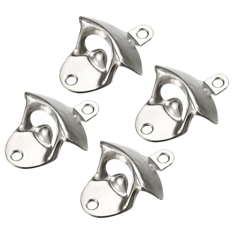 4pcs Wall Mounted Cast Iron Beer Bottle Opener Kitchen Gadget, Silver