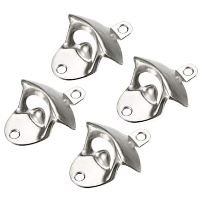 4pcs Wall Mounted Cast Iron Beer Bottle Opener Kitchen Gadget, Silver