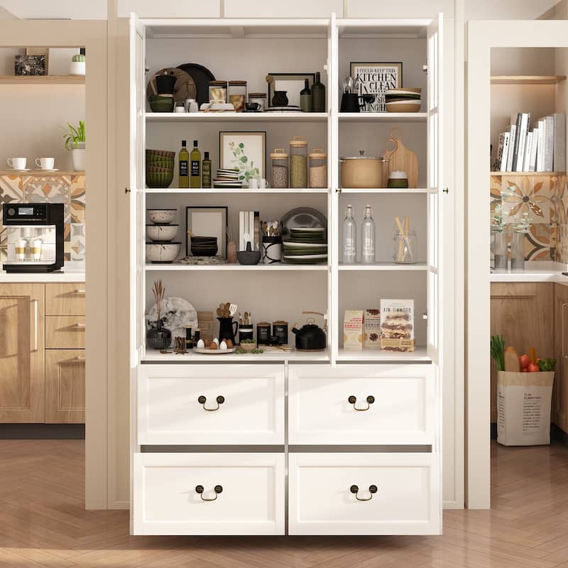 Modular Glass Doors Display Cabinet Combo Bookcase Home Office Pantry