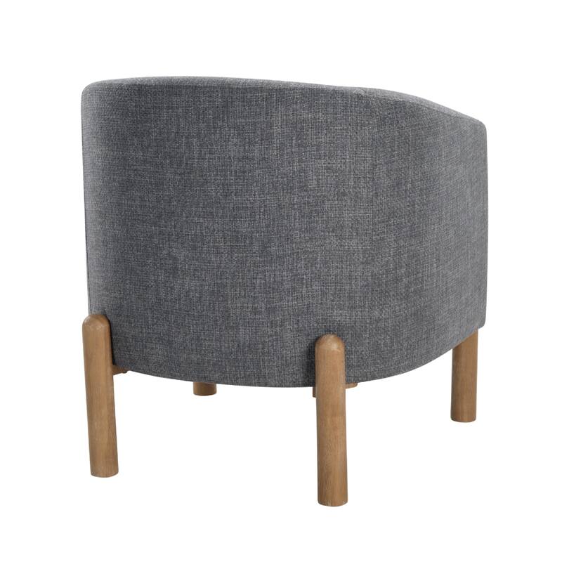 Diya Barrel Style Accent Chair, Gray Polyester, Light Brown Wood Legs