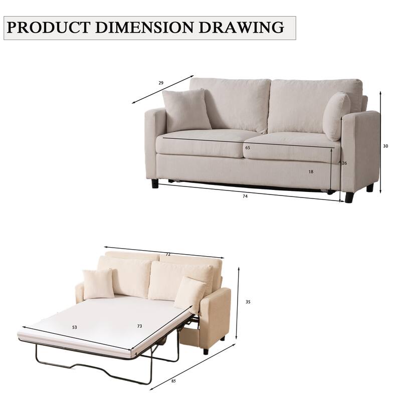 Sleeper Sofa Daybed, Pull Out Couch with Mattress, Upholstery Sectional Loveseat Convertible Sofa Bed