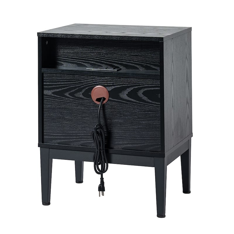 Apakah Modern 25"Tall 2-Drawer Nightstand with Charging Station and Adjustable Legs Set of 2 by HULALA HOME