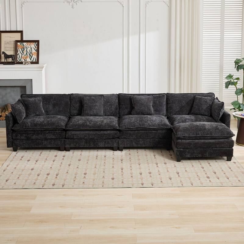 Roomfitters Large Upholstered 4-Seater Sofa with Plush Cushions and Pillows, Modern Cloud Couch for Living Room