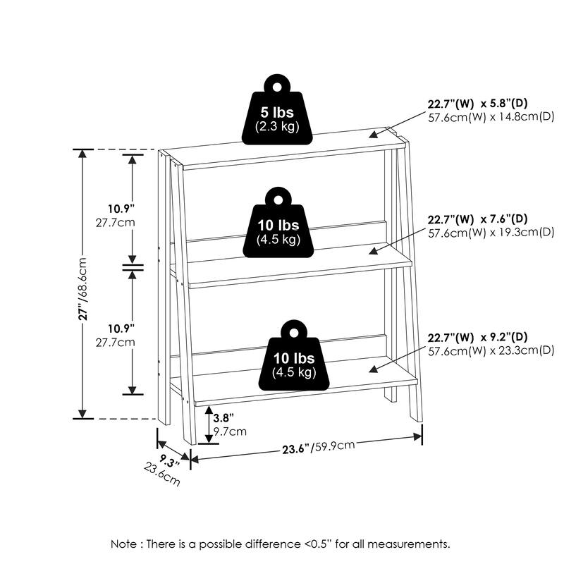 Furinno Ladder Bookcase Display Shelf, 3-Tier, Espresso