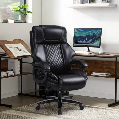 High Back Adjustable Large Executive Computer Office Chair, Thick Padded Ergonomic Design for Back Pain (Black)