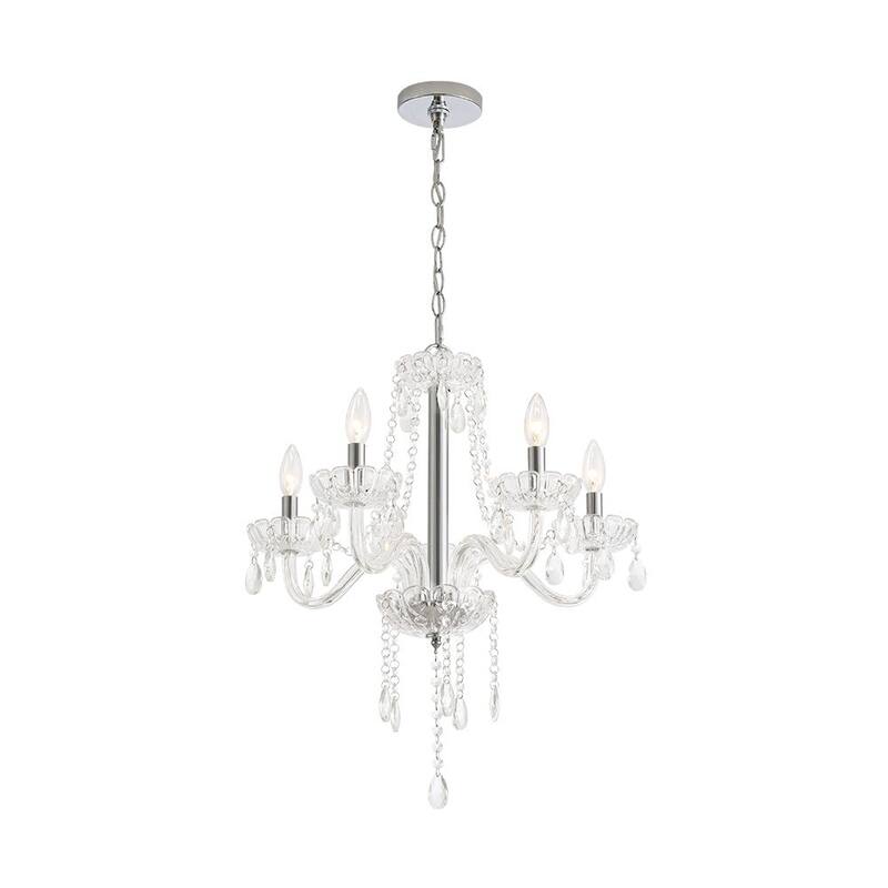 French Glam 5-Light Candle-Style Crystal Chrome Chandelier - 21.3in