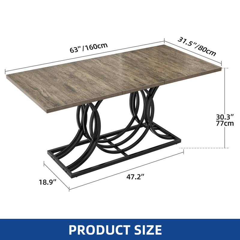 Moasis Faux Marble Tabletop 63 Inch Dining Table for 4-6 for Dining Room Kitchen