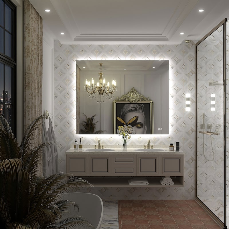 Frameless Anti-Fog 3 Colors Dimmable LED Backlit Wall Bathroom Vanity Mirror