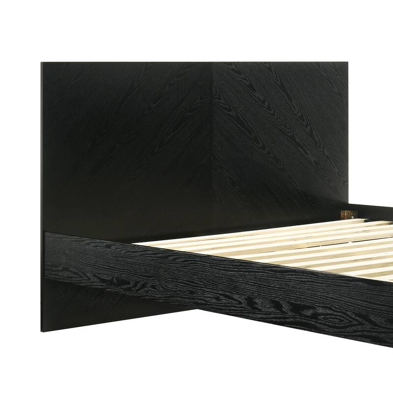 Petra Black Wood King or Queen Platform Bed Frame with Headboard