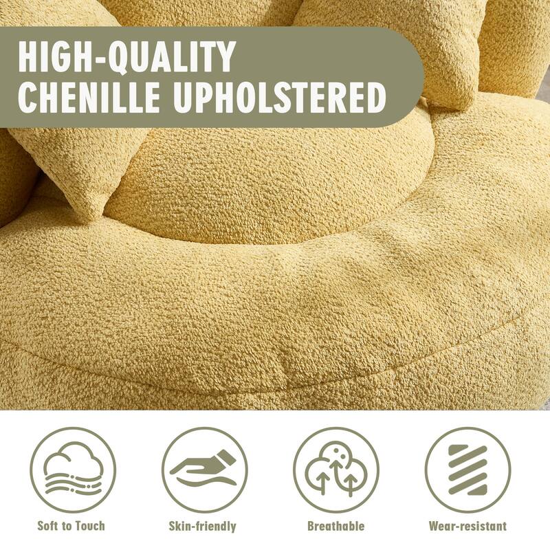 Chenille Upholstered Durable Comfort Lounger High Back Bean Bag Lazy Sofa With Three Pillows