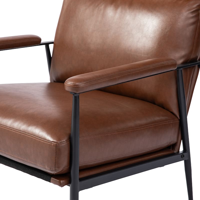 Glitzhome 33.75"W Mid-Century Modern Leatherette Armchair With High Back and Padded Arms - 33.75" W x 39.5" H x 28" D