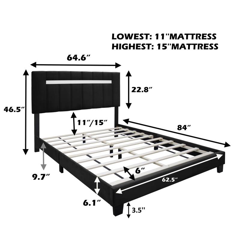 Modern Velvet Upholstered Bed with Adjustable Features
