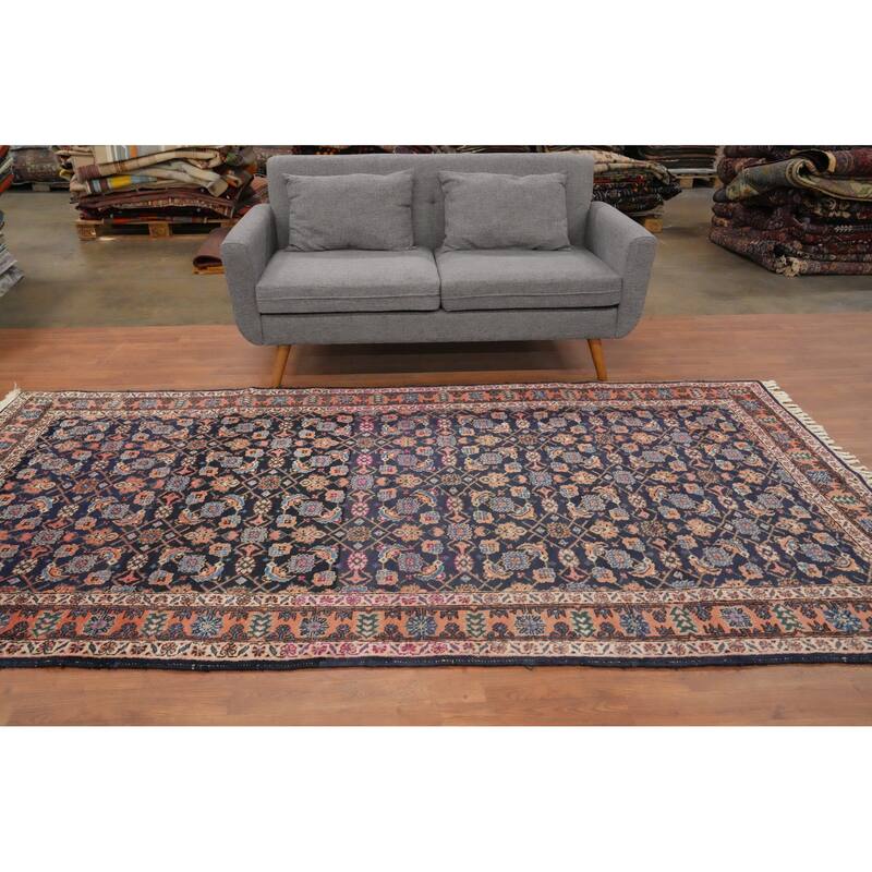 Hand Knotted Oriental 100% Wool Carpet Traditional Floral Navy Blue & Blues Tabriz Area Rug - 10' 0'' X 5' 2''