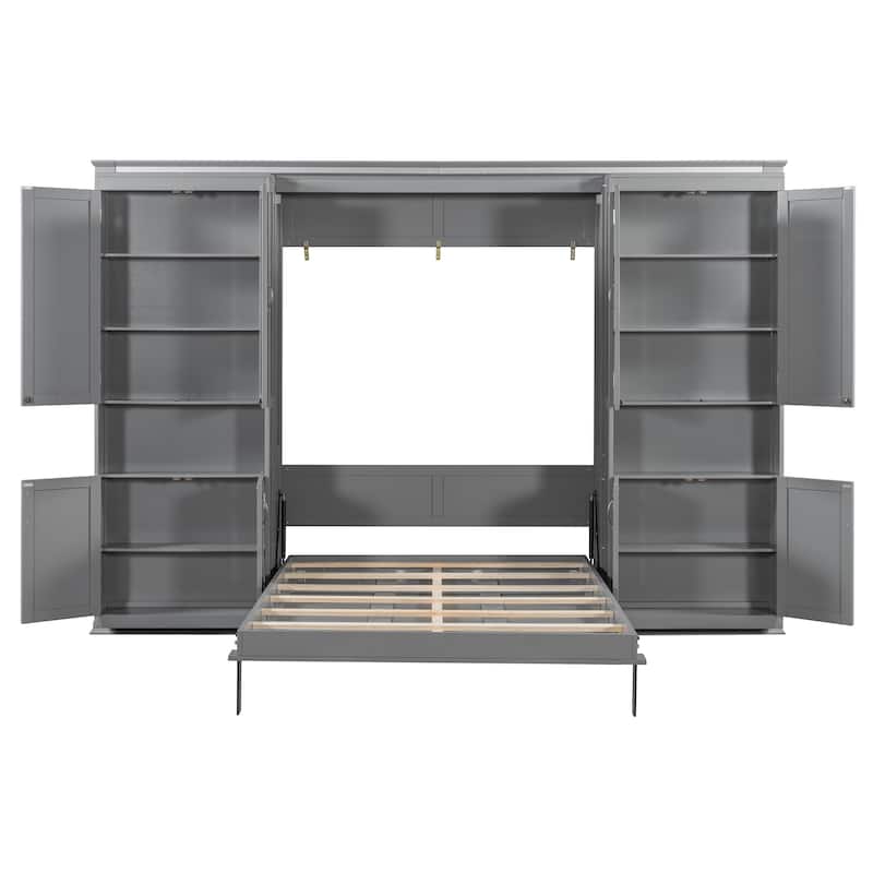 Murphy Bed Heavy Duty Cabinet Bed with Storage Shelves Queen Size
